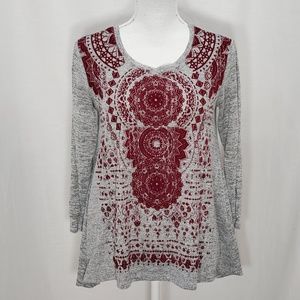 Gray with Burgundy Design Long Sleeve Tunic sz XS